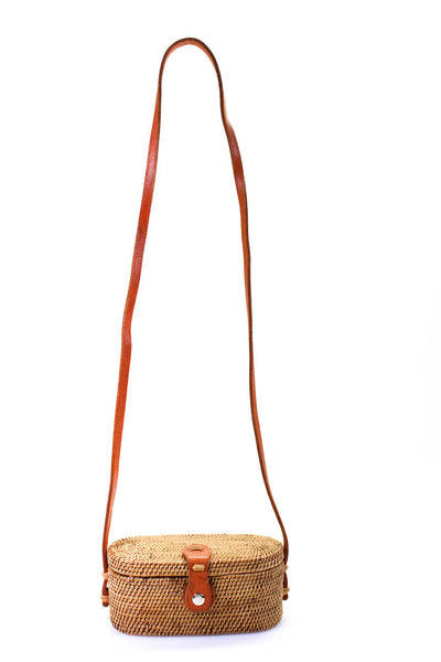 Faithfull The Brand Womens Brown Woven Lined Snap Mini Shoulder Bag Handbag