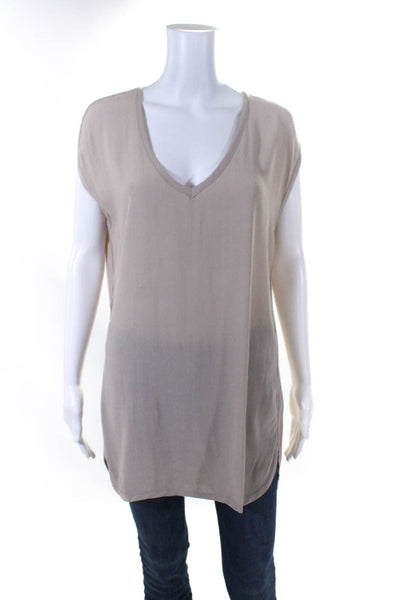 BLQ Women's V-Neck Sleeveless Slit Hem Tunic Blouse Beige Size 0