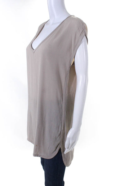 BLQ Women's V-Neck Sleeveless Slit Hem Tunic Blouse Beige Size 0