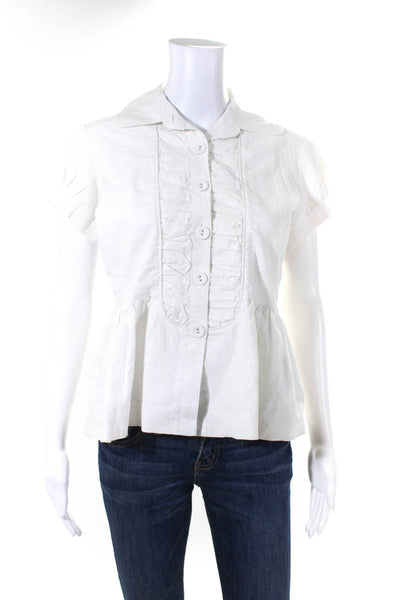Kenar Women's Collar Short Sleeves Button Down Peplum Blouse White Size 8