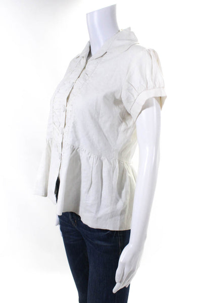 Kenar Women's Collar Short Sleeves Button Down Peplum Blouse White Size 8