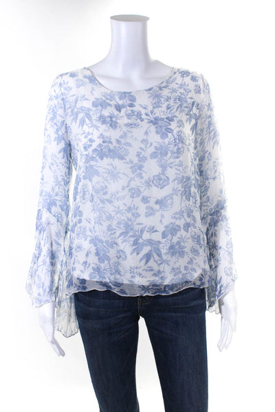 Viola Borghi Women's Round Neck Silk Bell Sleeves Floral Blouse Size M