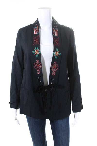 Forte Forte Women's Linen Embroidered Tie Front Jacket Navy Size 1