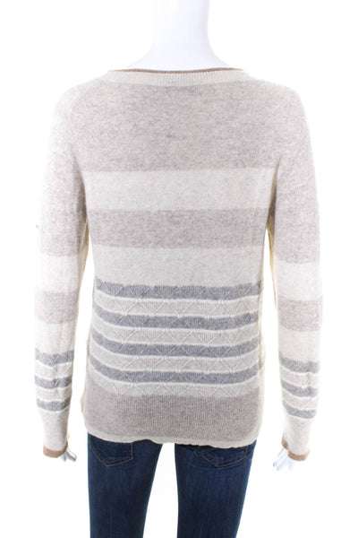 White + Warren Women's Long Sleeve Striped Pullover Sweater Beige/Gray Size S