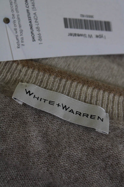 White + Warren Women's Long Sleeve Striped Pullover Sweater Beige/Gray Size S