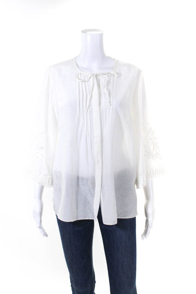 Kobi Halperin Women's Cotton Lace Trim Button Down Blouse White Size M