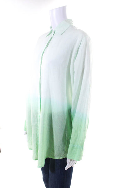 Letarte Handmade Womens Green Cotton Ombre Collar Long Sleeve Blouse Top Size S