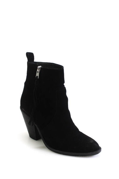 Allsaints Womens Suede Zippered Cone High Heeled Ankle Boots Black Size 8