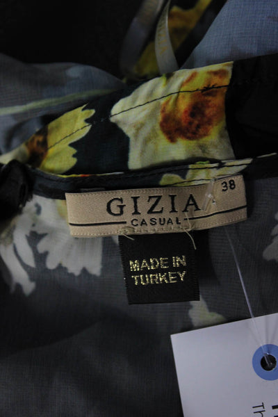 Gizia Womens Sleeveless Floral High Tie Neck Halter Top Blouse Black Size 38