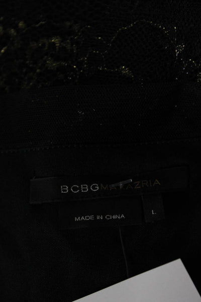 BCBGMAXAZRIA Women's V-Neck Spaghetti Straps Lace Blouse Black Size L
