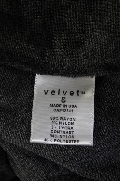 Velvet Women's Round Neck Short Sleeves Lace Trim Blouse Gray Size S