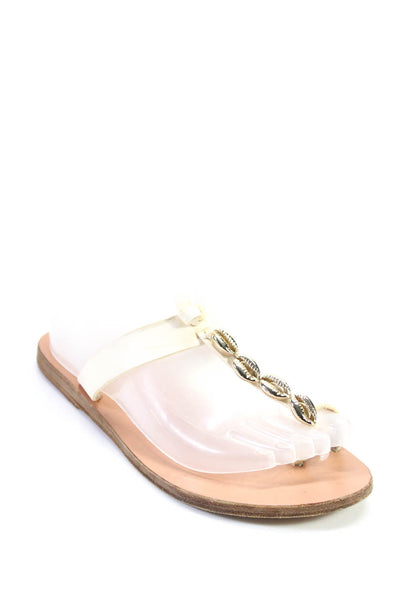 Ancient Greek Sandals Womens Metal Shell T Strap Sandals White Leather Size 39