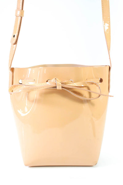 Mansur Gavriel Womens Single Strap Drawstring Patent Bucket Handbag Nude