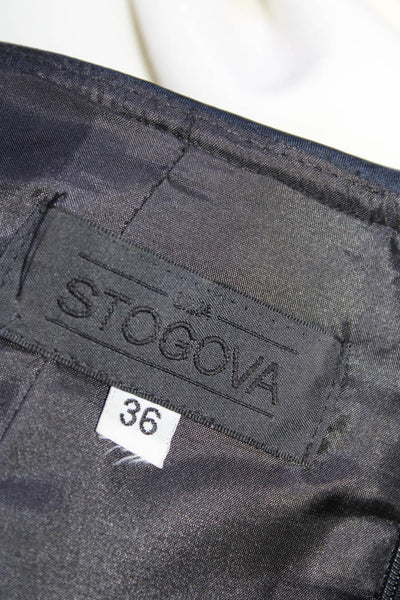 Stogova Women's 3/4 Sleeve Off Shoulder Pleated Trim Sheath Dress Navy Size 36