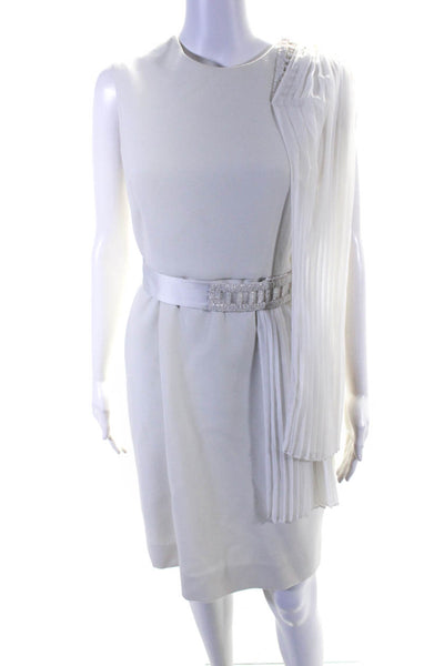 Miri Women's Pleated One Sleeve Beaded Sheath Dress White Size 14