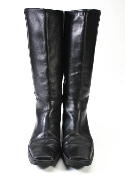 Salvatore Ferragamo Womens Black Leather Zip Knee High Boots Shoes Size 9.5
