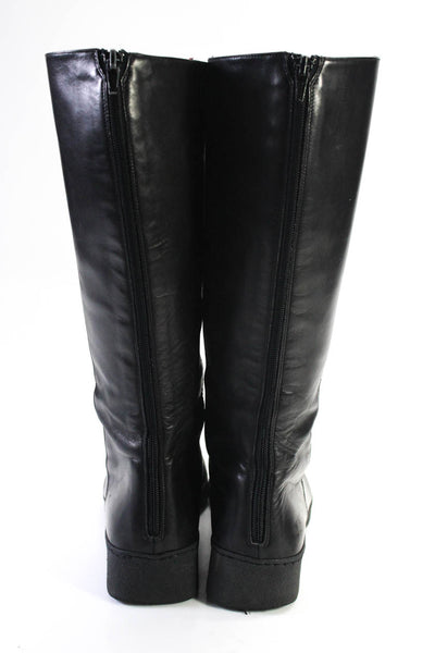Salvatore Ferragamo Womens Black Leather Zip Knee High Boots Shoes Size 9.5