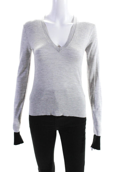 Nobili Women's V-Neck Contrast Cuff Long Sleeve Sweater Gray Size XS