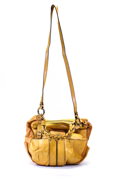 Chloe Leather Colorblock Print Small Braided Top Handle Hobo Handbag Yellow