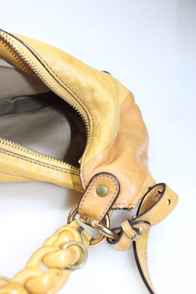 Chloe Leather Colorblock Print Small Braided Top Handle Hobo Handbag Yellow