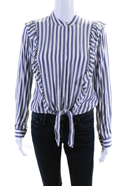 Rails Womens Long Sleeve Striped Button Down Tie Front Blouse Top White Size XS