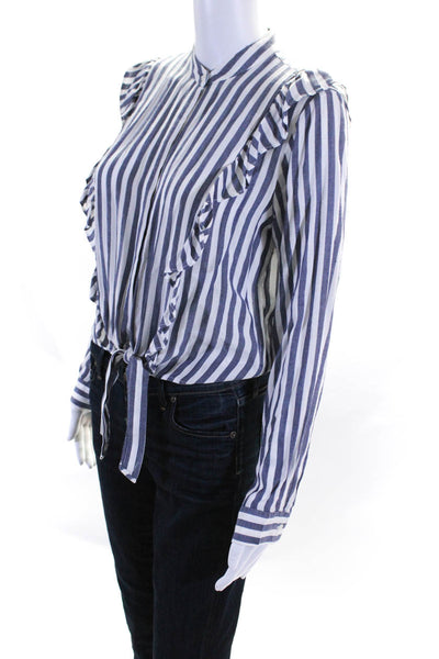 Rails Womens Long Sleeve Striped Button Down Tie Front Blouse Top White Size XS