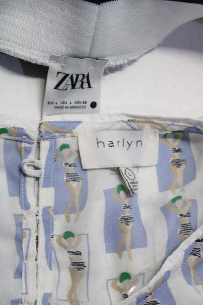 Harlyn Zara Womens Pants White Graphic Print Crew Neck Blouse Top Size L lot 2