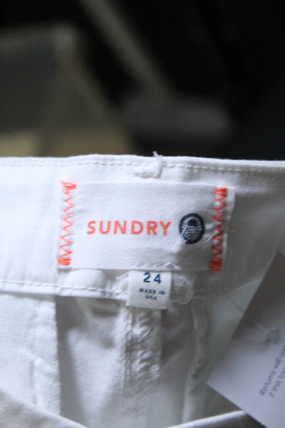 Sundry Womens Cotton Mid-Rise Fringe Hem Straight Leg Trousers White Size 24