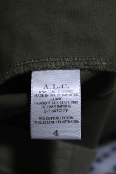 ALC Womens Back Zip Crew Neck Lace Up Trim Sheath Dress Green Cotton Size 4