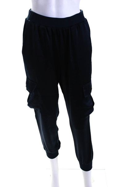 Ramy Brook Womens Elastic Waistband Satin Jogger Pants Navy Blue Size XS