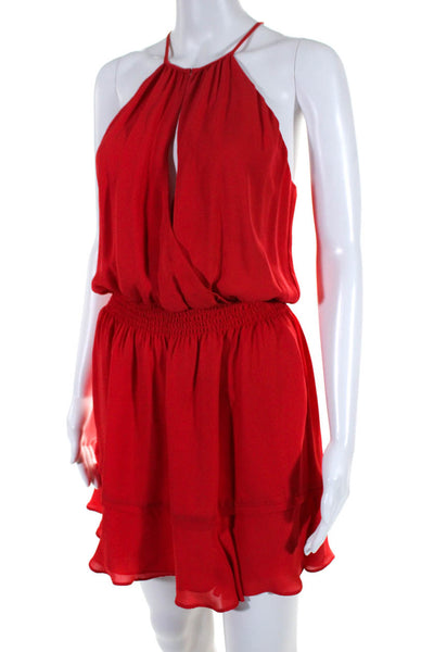 Parker Womens Silk Sleeveless Layered Ruched Waist Mini Dress Red Size Small