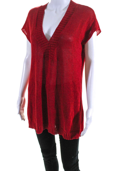 Eileen Fisher Women's V-Neck Shirt Sleeve Knit Top Red Size S