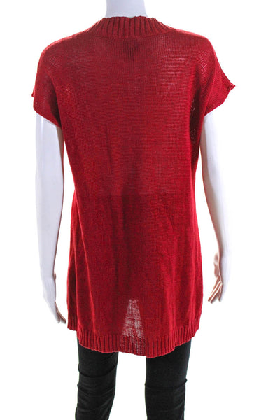Eileen Fisher Women's V-Neck Shirt Sleeve Knit Top Red Size S