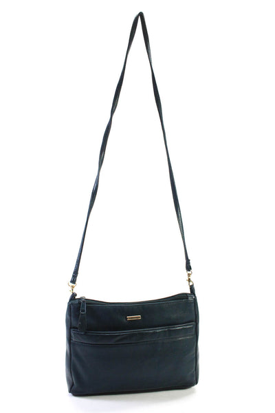 Via Piaggi Womens Leather Crossbody Shoulder Handbag Navy Blue