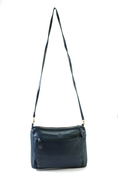 Via Piaggi Womens Leather Crossbody Shoulder Handbag Navy Blue