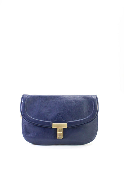 Pour la Victoire Womens Leather Zipper Trim Clutch Handbag Navy Blue