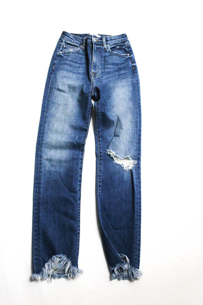 Jonathan Simkhai Womens Distressed High Rise Straight Leg Jeans Blue Size 24