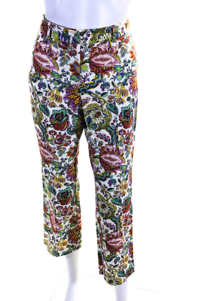Drew Womens Cotton Multicolor Floral High Rise Straight Leg Pants White Size 4