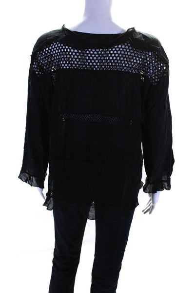 Etoile Isabel Marant Womens Black Cotton Crew Neck Long Sleeve Blouse Top Size34