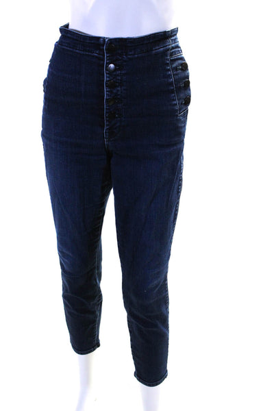 J Brand Womens Button Fly Dark Wash High Rise Skinny Jeans Blue Denim Size 30