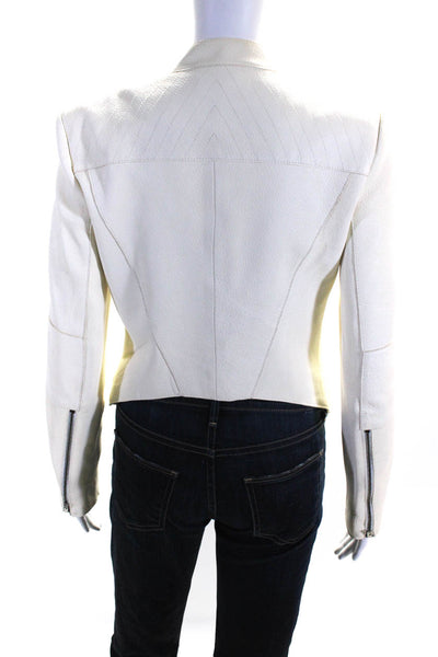 Helmut Lang Womens Front Zip Crew Neck Grain Leather Jacket White Size Medium
