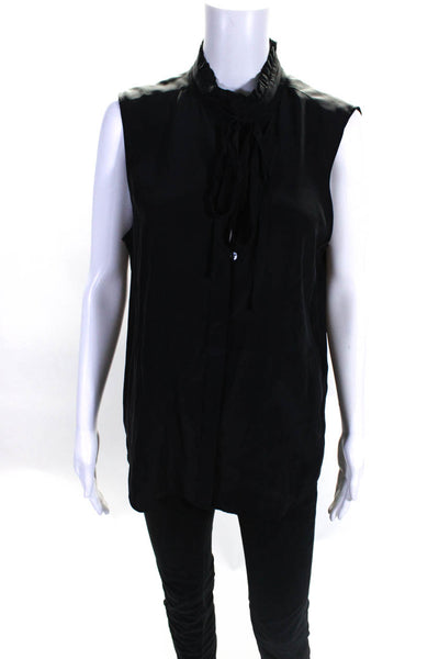 Frame Shirt Women's Sleeveless Button Up Silk Collar Blouse Black Size M