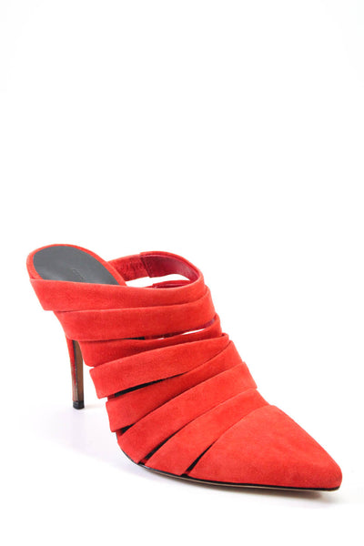 Alexander Wang Womens Suede Strappy Textured Stiletto Heels Mules Red Size EUR36