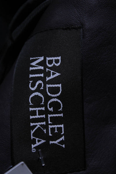 Badgley Mischka Womens Leather Flared Hem Full Zip Collared Jacket Purple Size M