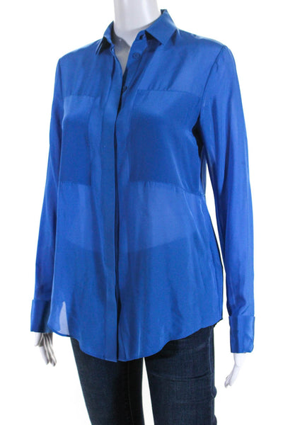 T Alexander Wang Womens Silk Collared Button Down Blouse Top Blue Size XS
