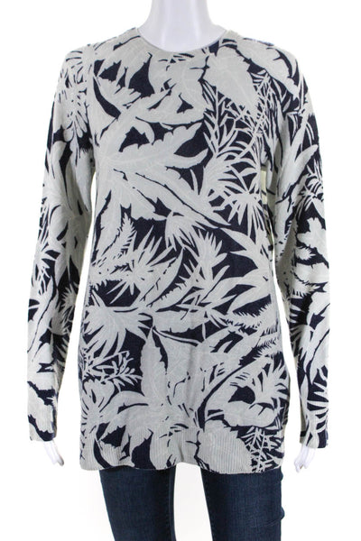 Equipment Femme Womens Cashmere Long Sleeve Leaf Print Sweater Top Blue Size XS