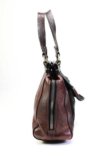 Hoss Intropia Womens Leather Textured Satchel Top Handle Bag Brown & Black Large