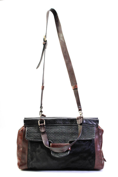Hoss Intropia Womens Leather Textured Satchel Top Handle Bag Brown & Black Large