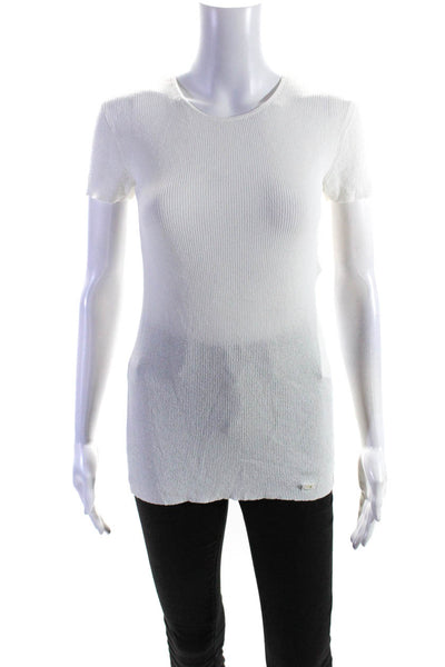 Chanel 02 P Womens Short Sleeves Crew Neck Sweater White Size EUR 40