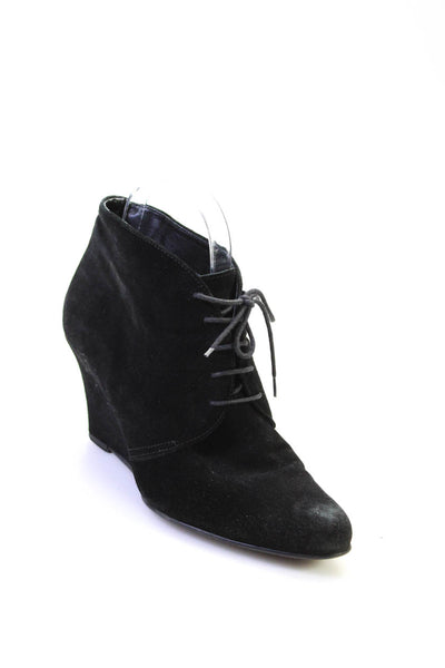 Andre Women's Round Toe Lace Up Wedge Suede Bootie Black Size 8